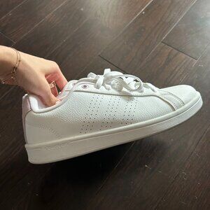 Women’s Adidas Advantage Sneakers, White leather with pink accent, Size 8